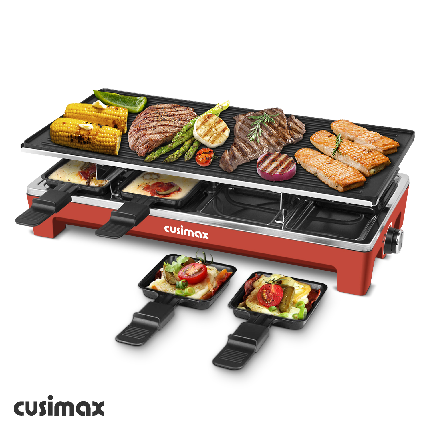 Cusimax 1500W Orange Indoor Portable 2 in 1 Electric Raclette Grill-Cusimax