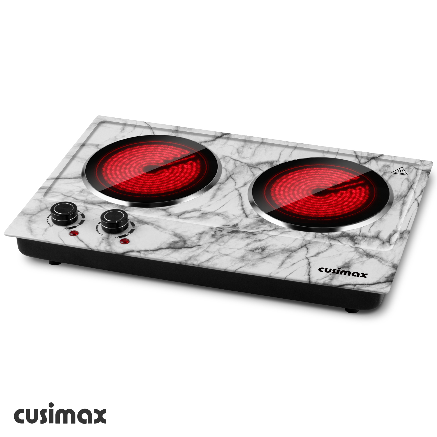 Cusimax 1800W White Marble Ceramic Cooktop Dual Infrared Burner-Cusimax