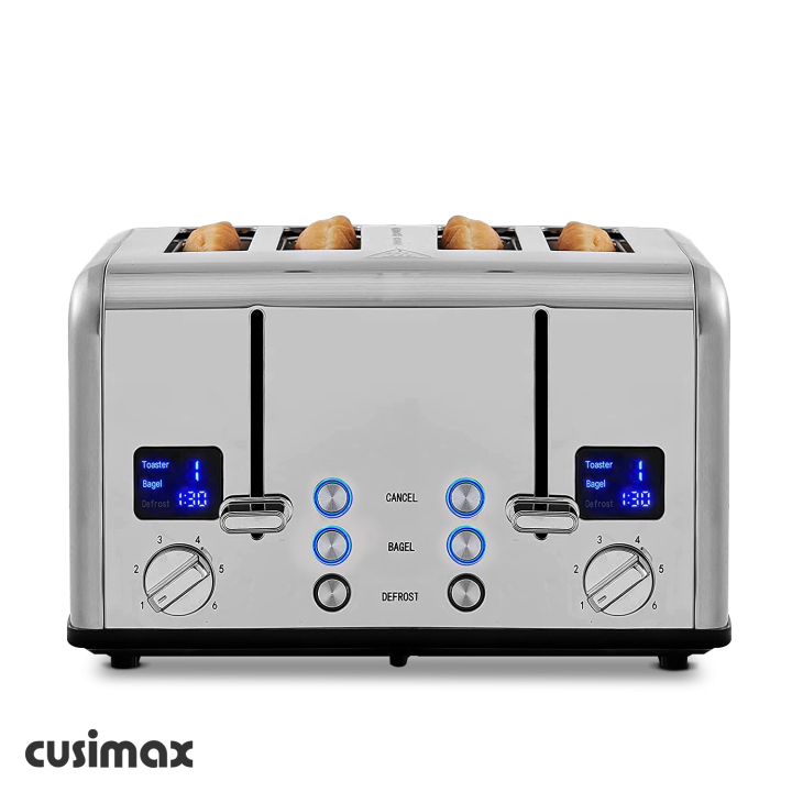 Cusimax 4Slice Silver Stainless Steel Toaster With DisplayCusimax