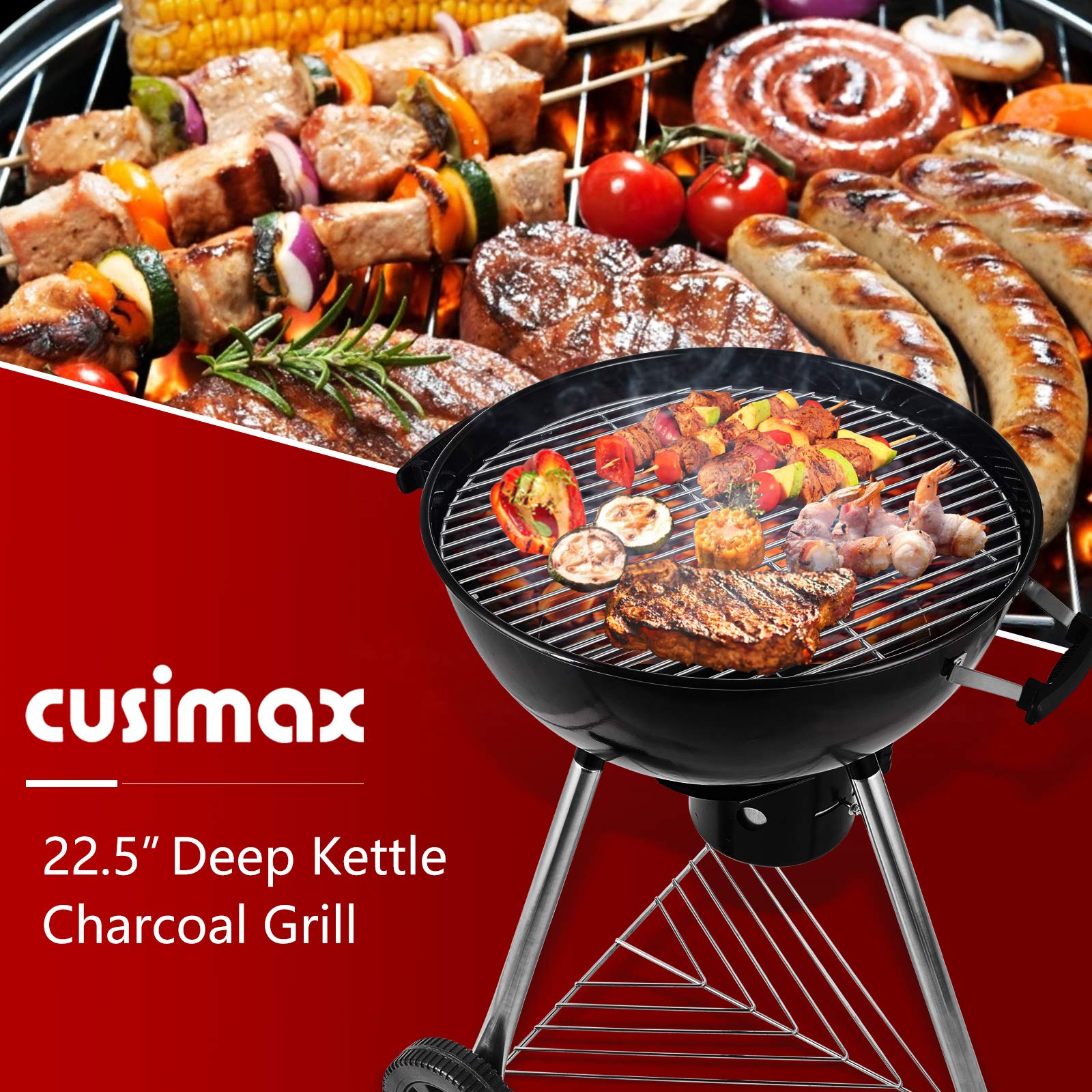 Cusimax 22.5 Inch Black Portable Charcoal Grill-Cusimax