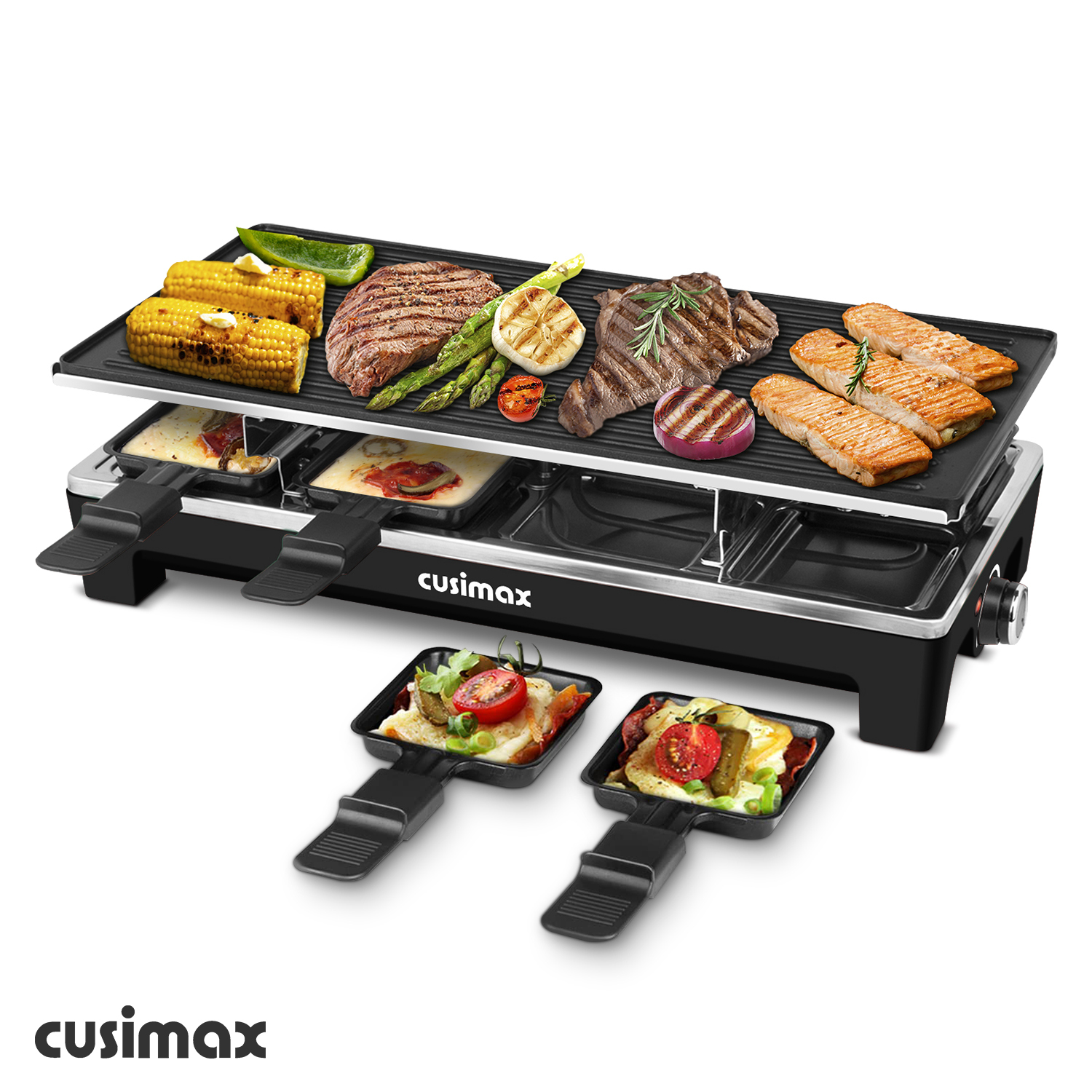 Cusimax 1500W Black Indoor Portable 2 in 1 Electric Raclette GrillCusimax