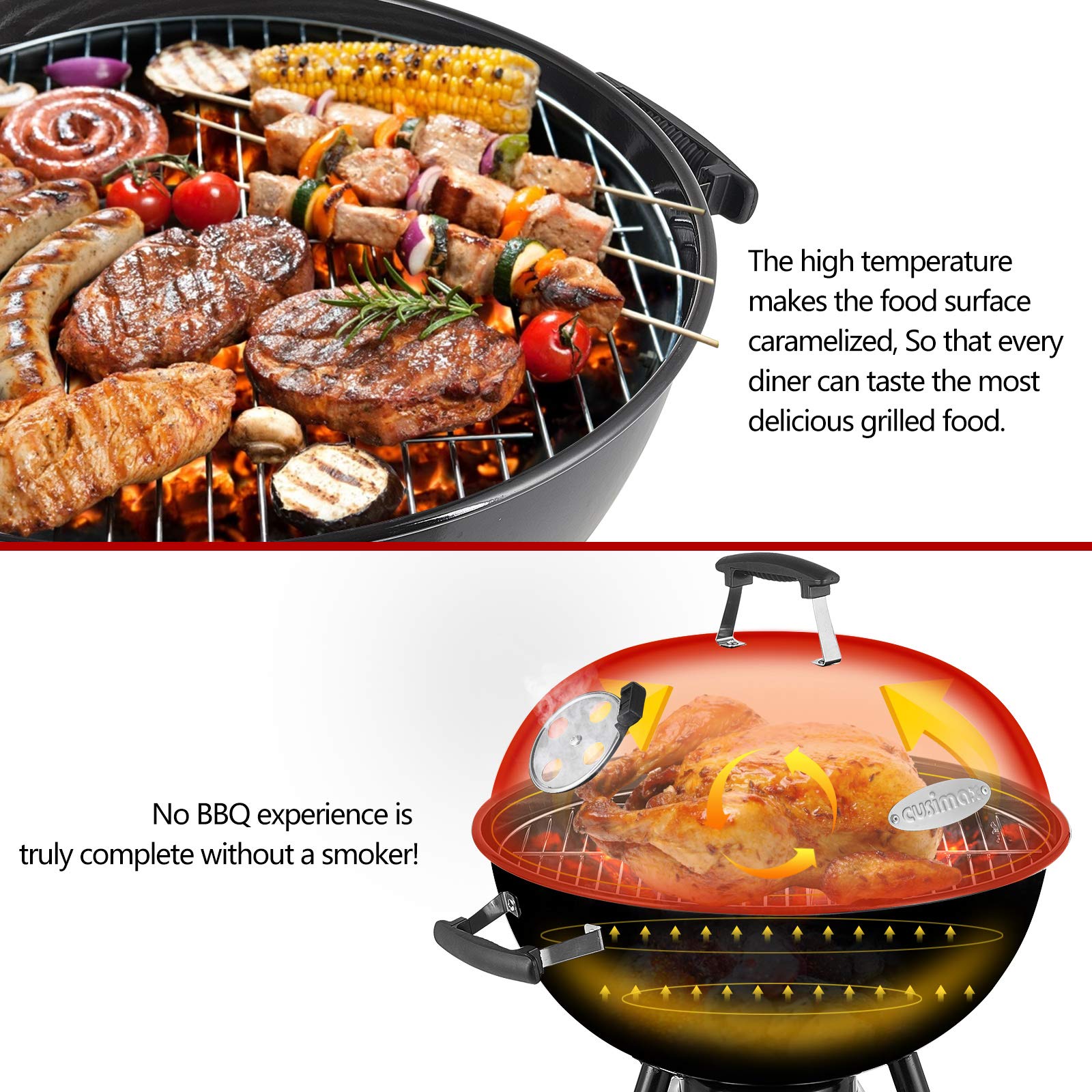Cusimax 22.5 Inch Black Portable Charcoal Grill-Cusimax