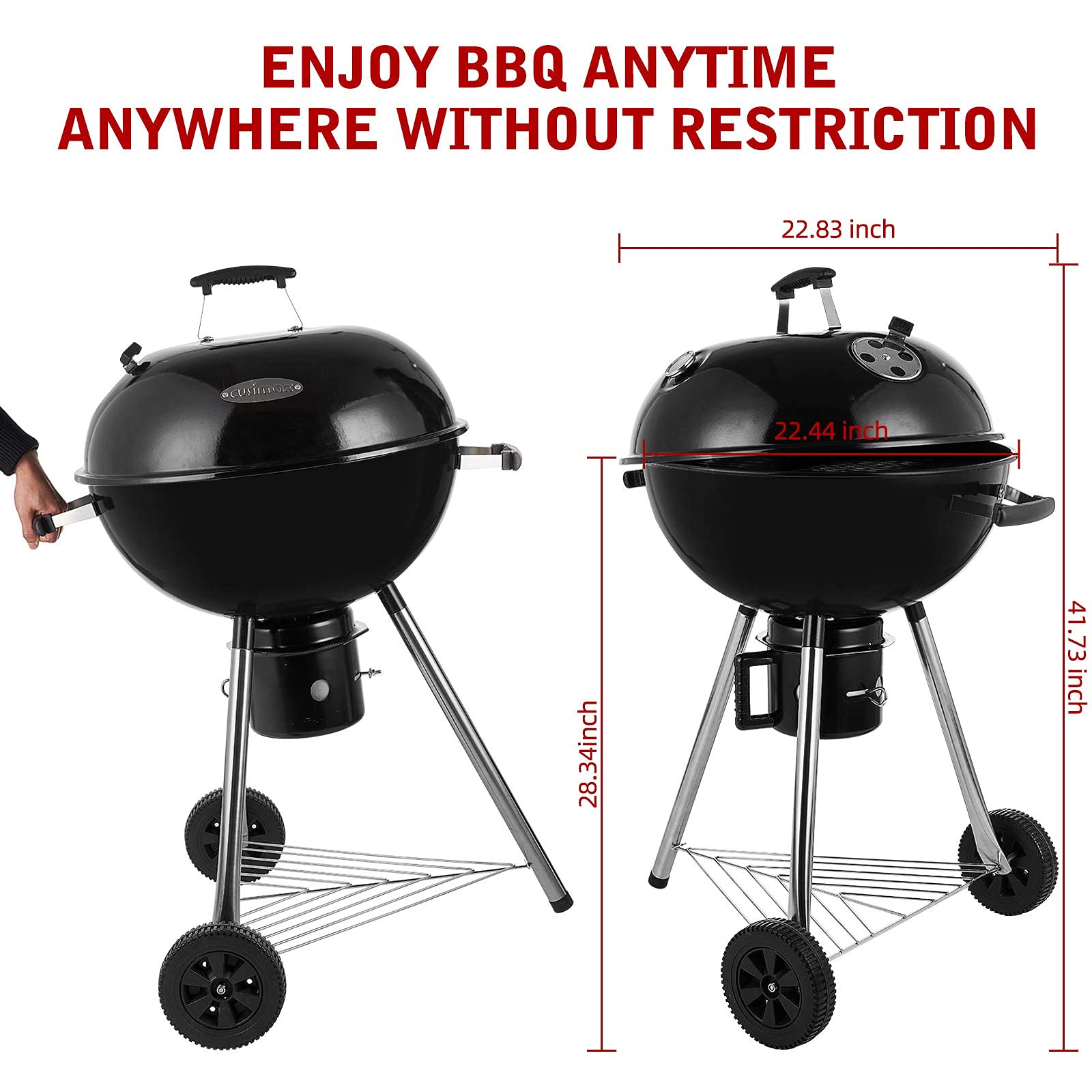 Cusimax 22.5 Inch Black Portable Charcoal Grill-Cusimax