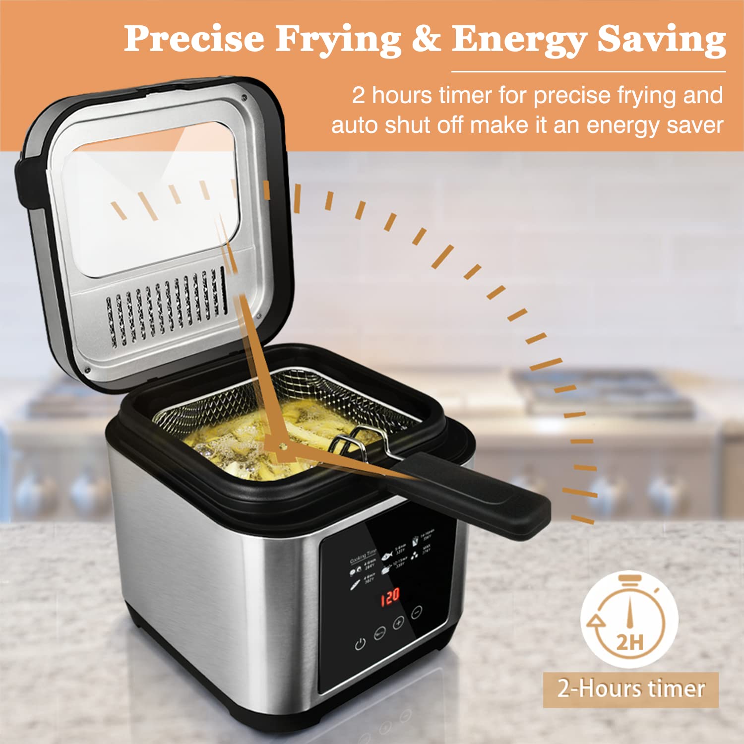 Electric Deep Fryer 1000W 2.5 L Oil Capacity Fish Fryer with Temperature  Control