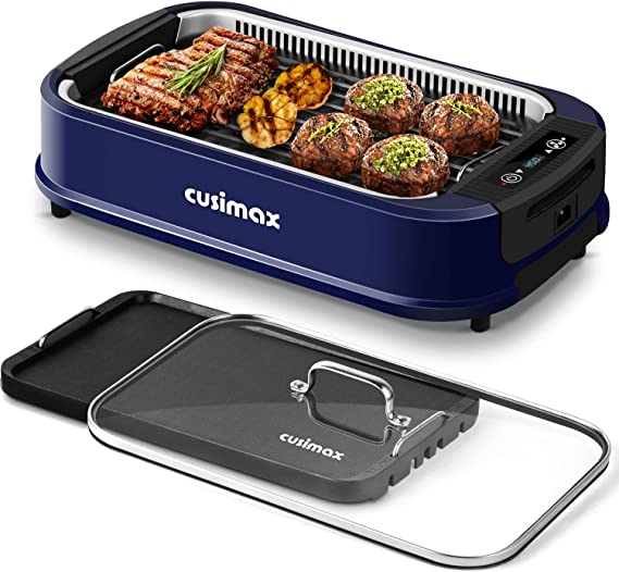 Cusimax Electric Portable Indoor Smokeless Grill(Blue Double Plate)