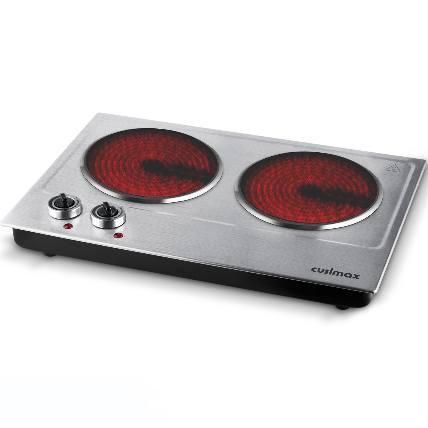Cusimax 1800W Infrared Ceramic Electric Hot Plate for Cooking, Portable Countertop Burner Glass Heating Plate with 2 Knob Control,Stainless Steel Electric Stove,Easy To Clean