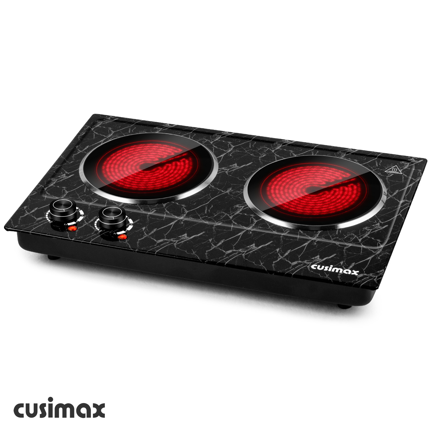 Cusimax 1800W Ceramic Cooktop Dual Infrared Burner(Black Marble)