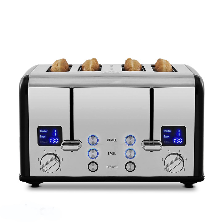 Cusimax 4Slice Silver Stainless Steel Toaster With DisplayCusimax