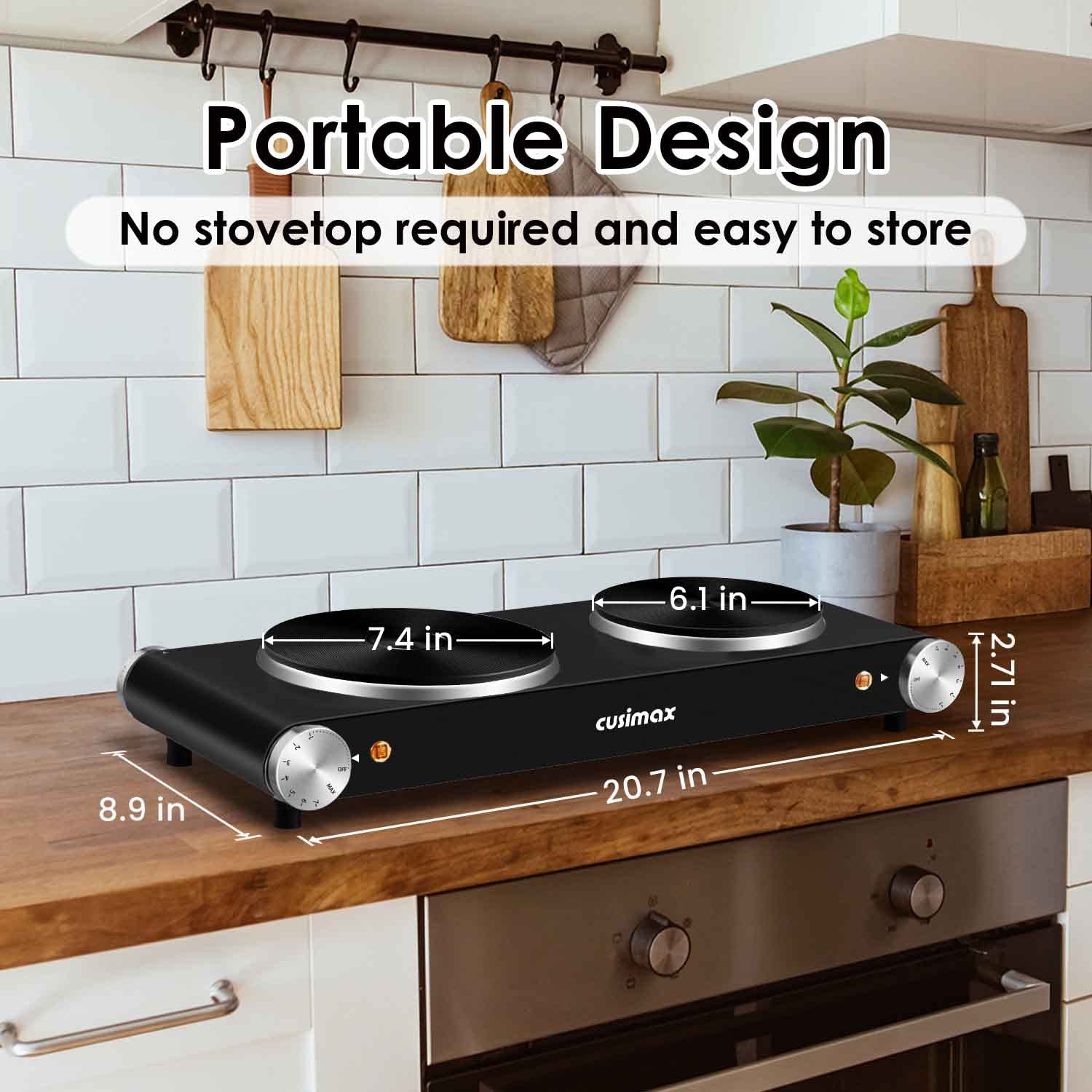  Hot Plate, CUSIMAX Double Burner Hot Plate for Cooking, 1800W  Dual Control Portable Stove Countertop Electric Burner Infrared Cooktop,  Stainless Steel Black Marble: Home & Kitchen