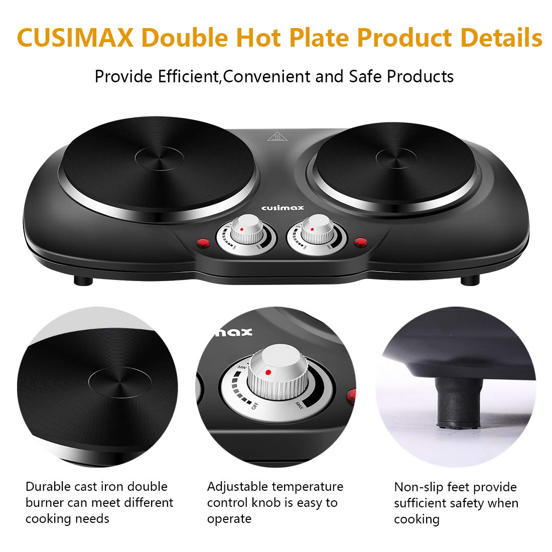 Cusimax 2500W Portable Double Hot Plate for Cooking(UK)