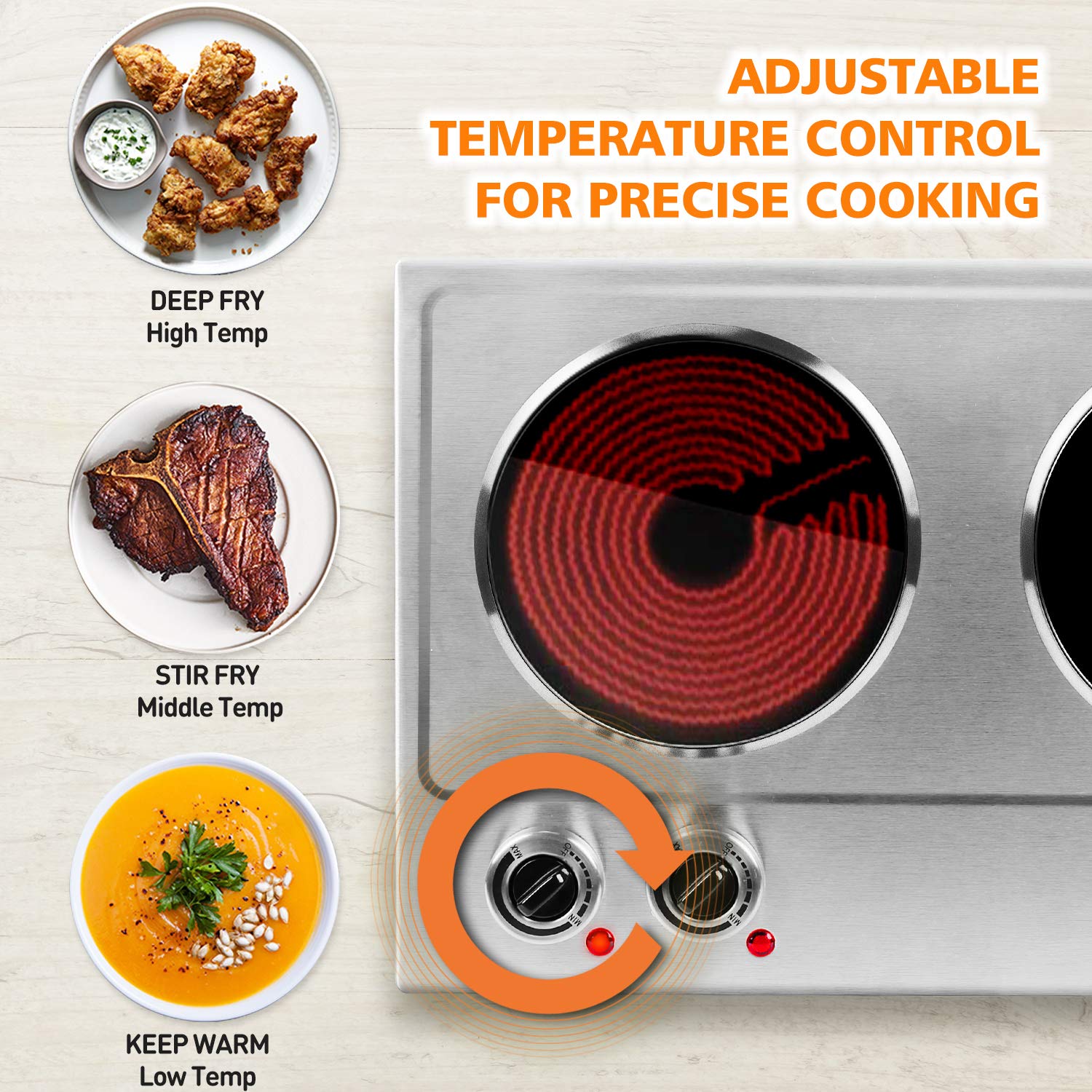 CUSIMAX 1800W Ceramic Electric Hot Plate for Cooking, Dual Control Infrared  Cooktop, Double Burner, Portable Countertop Burner, Glass Plate Electric