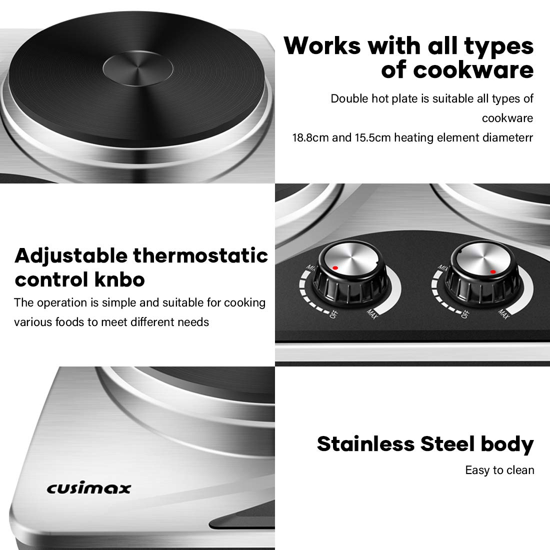 Cusimax 2500W Portable Double Hot Plate for Cooking(UK)