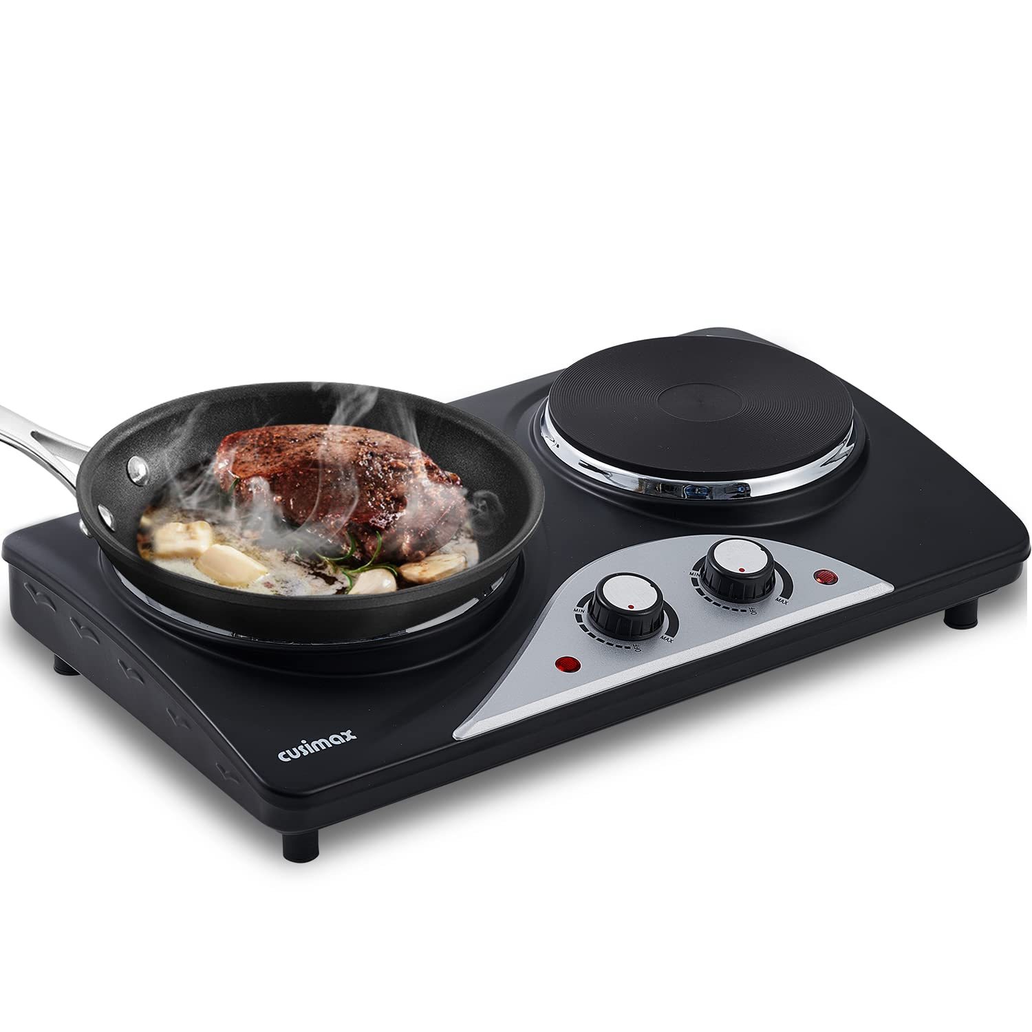 Cusimax 2500W Electric Double Hot Plate,Countertop Cast Iron Burner,Te
