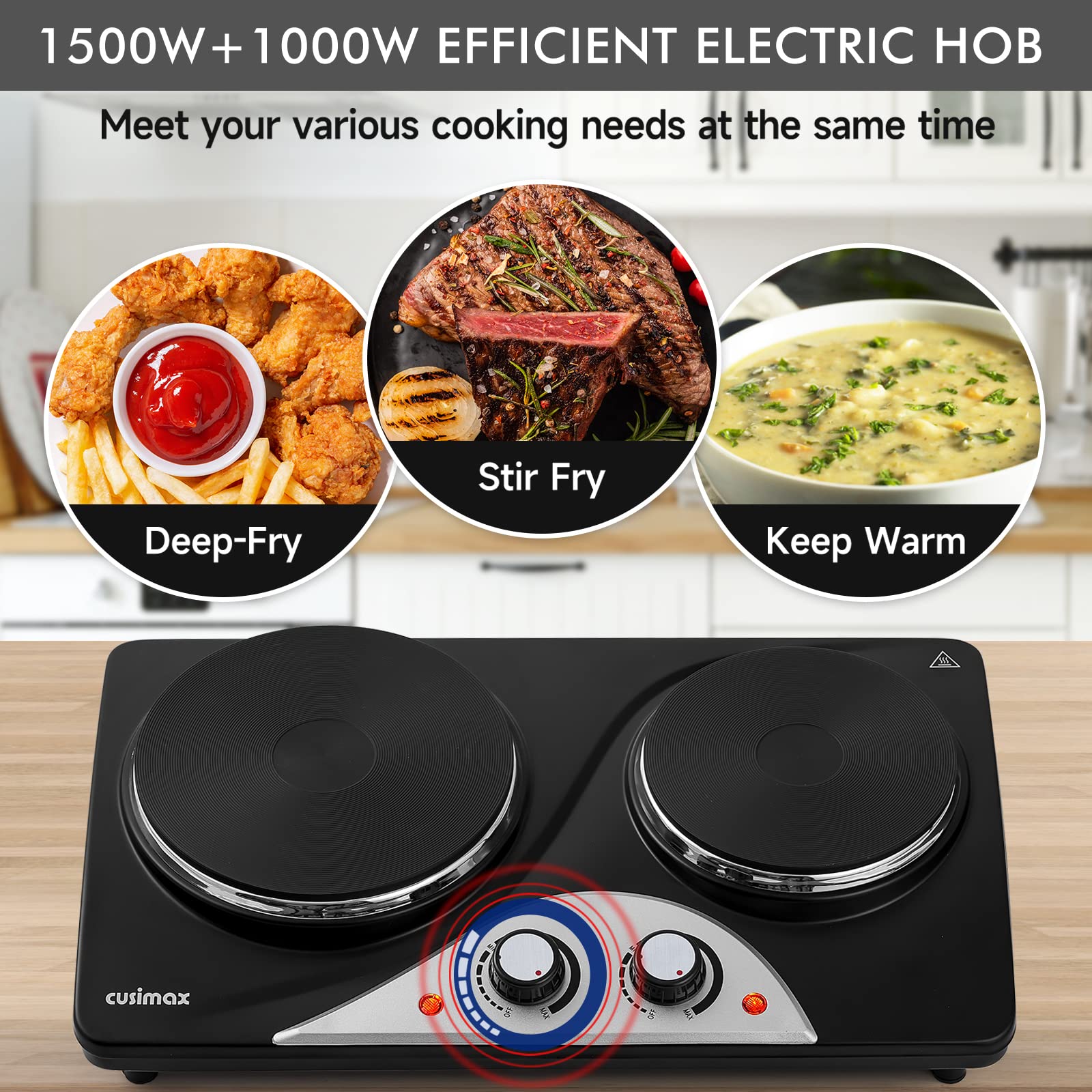 Cusimax 2500W Portable Double Hot Plate for Cooking(UK)