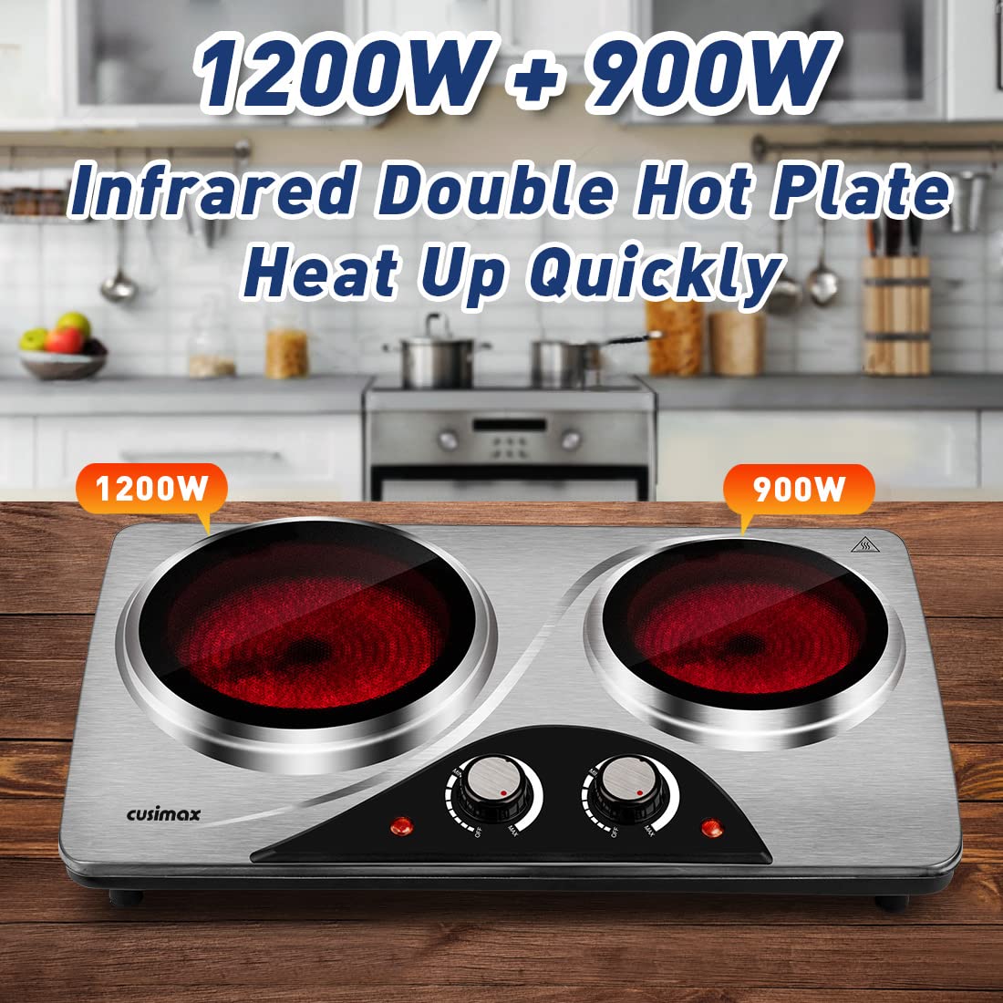 Cusimax 900W+900W Double Hot Plate, Portable Electric Double