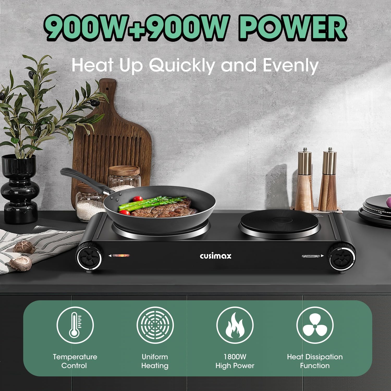 CUSIMAX Double Hot Plates Electric Burner, 1800W Countertop Cooktop with  Adjustable Temperature Control, Hot Plates for Cooking Portable Electric  Stove, Black Stainless Steel Cooktop, Upgraded Version - Yahoo Shopping