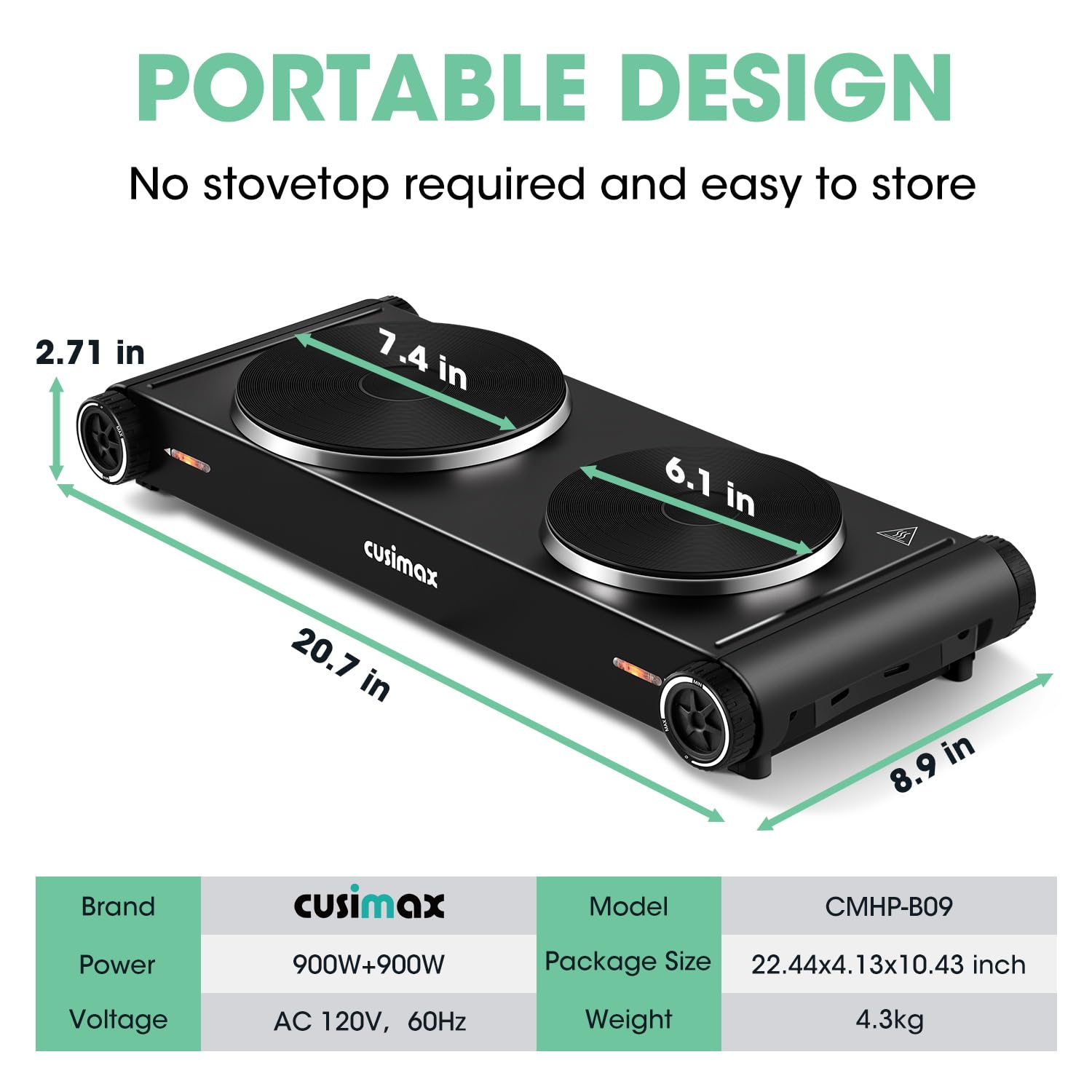 Cusimax Portable Electric Hot Plate for Cooking,1500W Countertop Single  Burner, Cast Iron Stove, Concealed Handle, Temperature Controls, Compatible