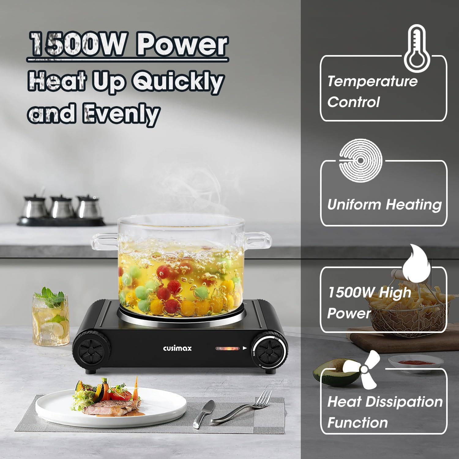 Cusimax Portable Electric Hot Plate for Cooking,1500W Countertop Singl