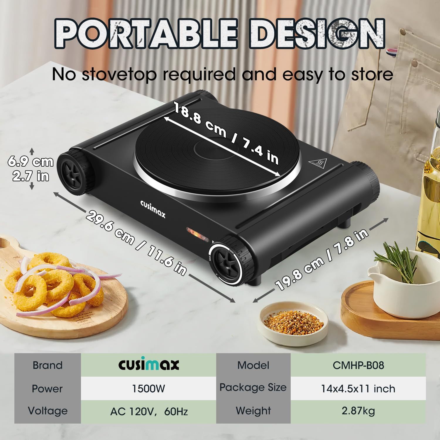 Cusimax Portable Electric Hot Plate for Cooking,1500W Countertop Singl