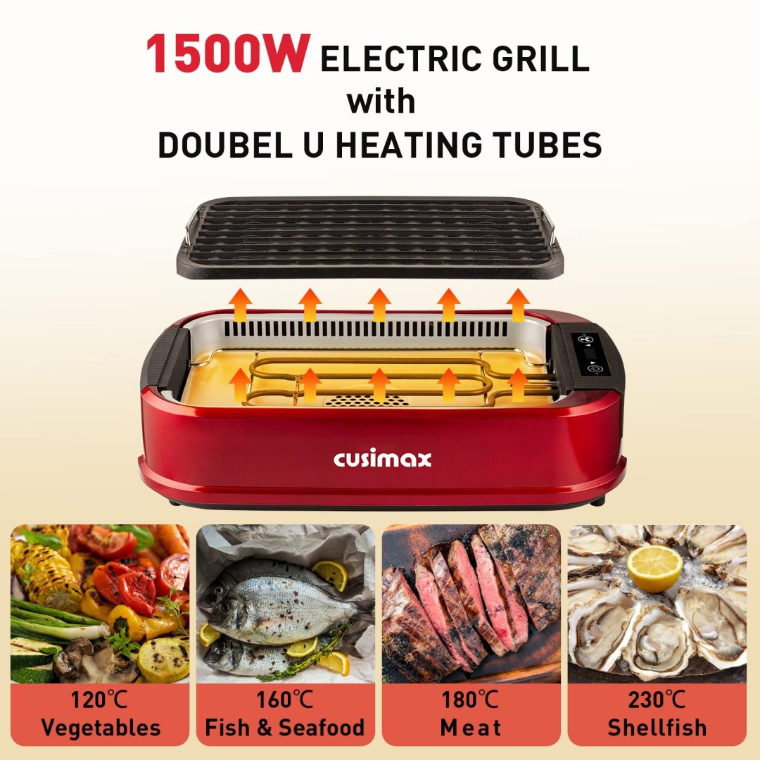 Cusimax 1500W Indoor Smokeless Grill,Electric Grill with LED Smart Dis