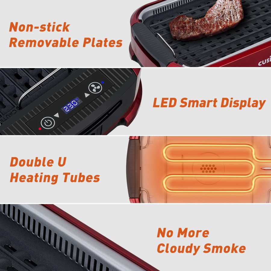 Cusimax 1500W Indoor Smokeless Grill,Electric Grill with LED Smart Dis
