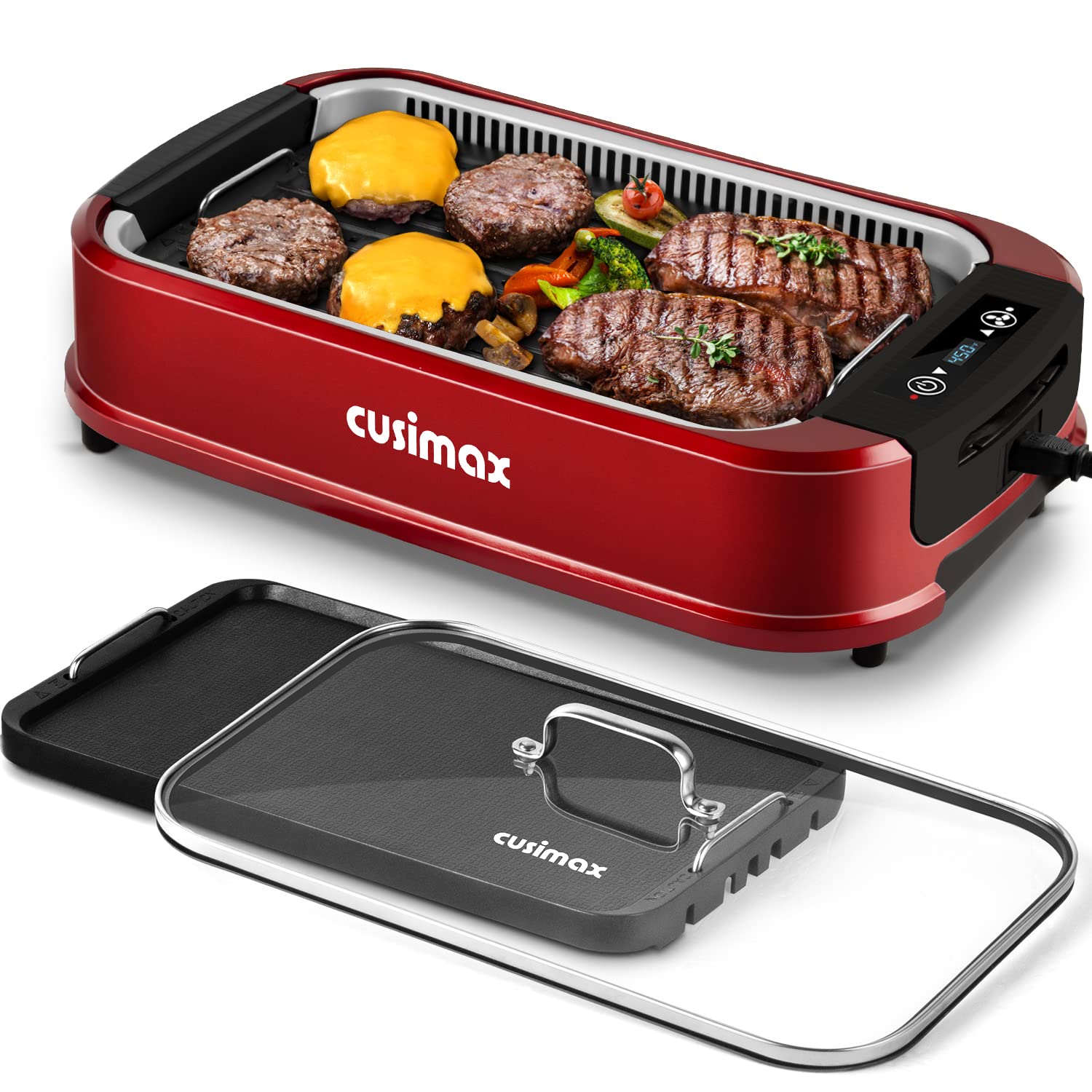 Cusimax Electric Portable Indoor Smokeless Grill(Red Double Plate)