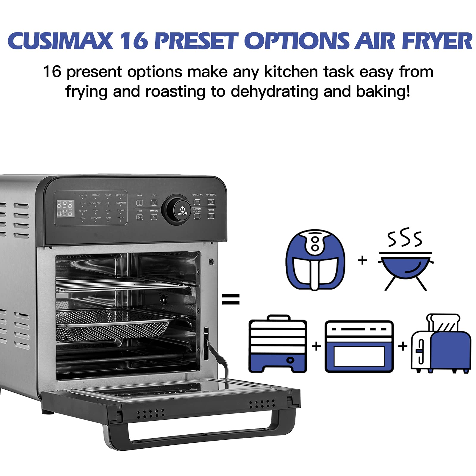 CUSIMAX 3 Layer Shelf Air Fryer Convection Oven 16-in-1 14.7 Liter