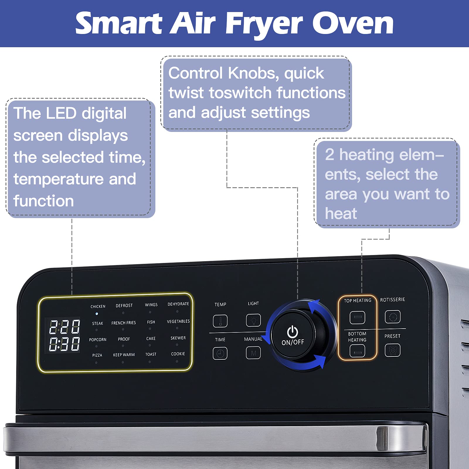 Cusimax 3 Layer Shelf Air Fryer Convection Oven 16-in-1 14.7 Liter Air Fryer Toaster Oven Combo Cusimax