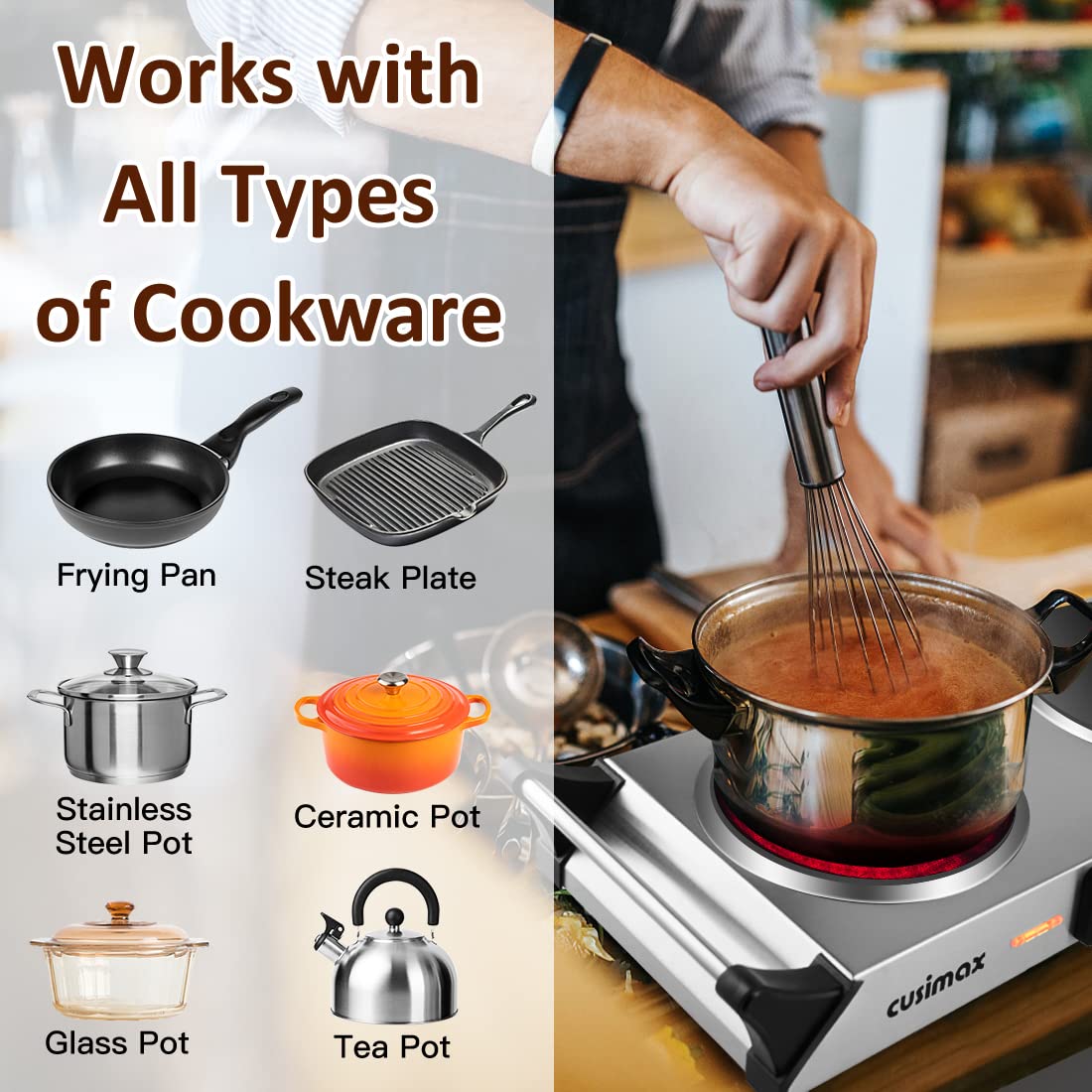 Cusimax 2100W Portable Ceramic Dual Hot Plate with Handle(UK)