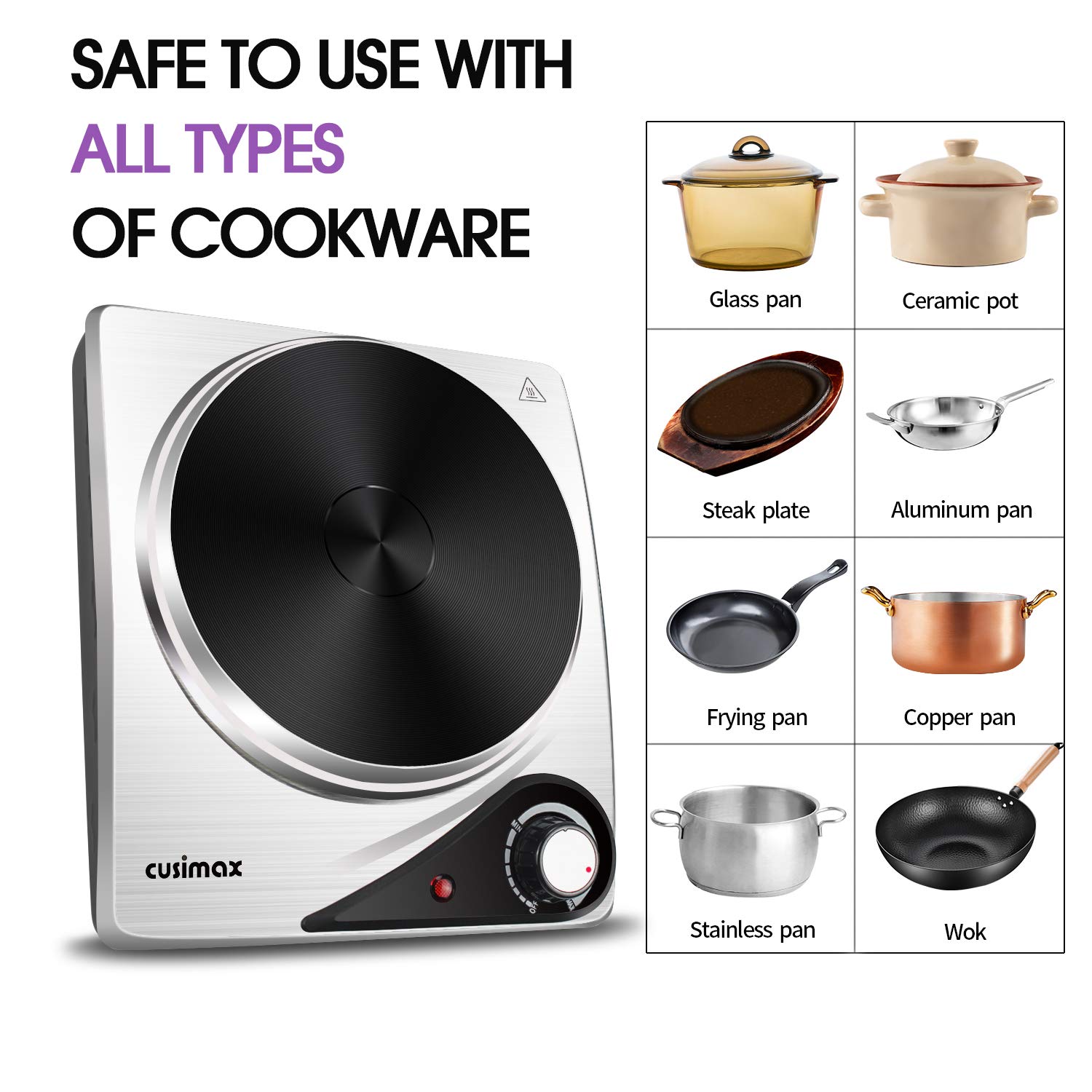 Cusimax 1500W Electric Cooking Portable Single Hot Plate(UK)