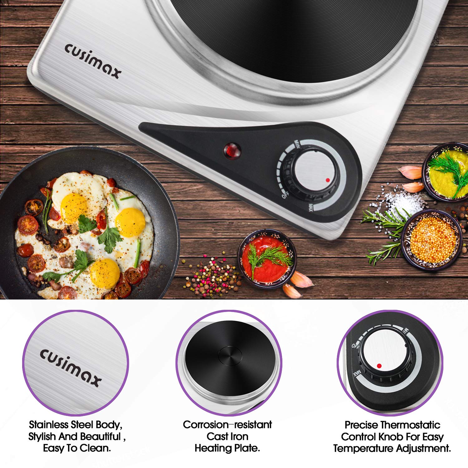 Cusimax 1500W Electric Cooking Portable Single Hot Plate(UK)