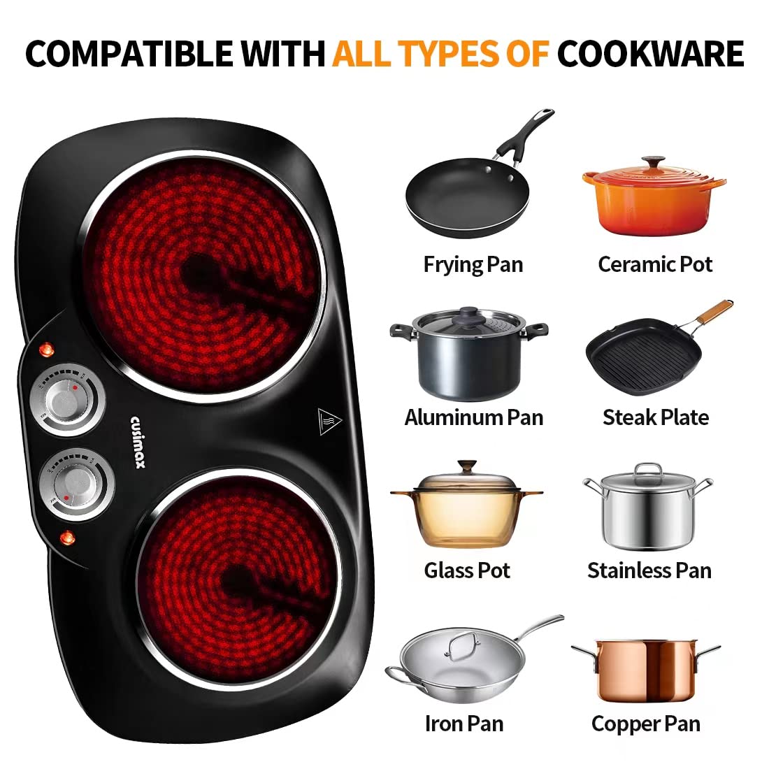 Cusimax 2100W Portable Infrared Ceramic Dual Hot Plate(UK)