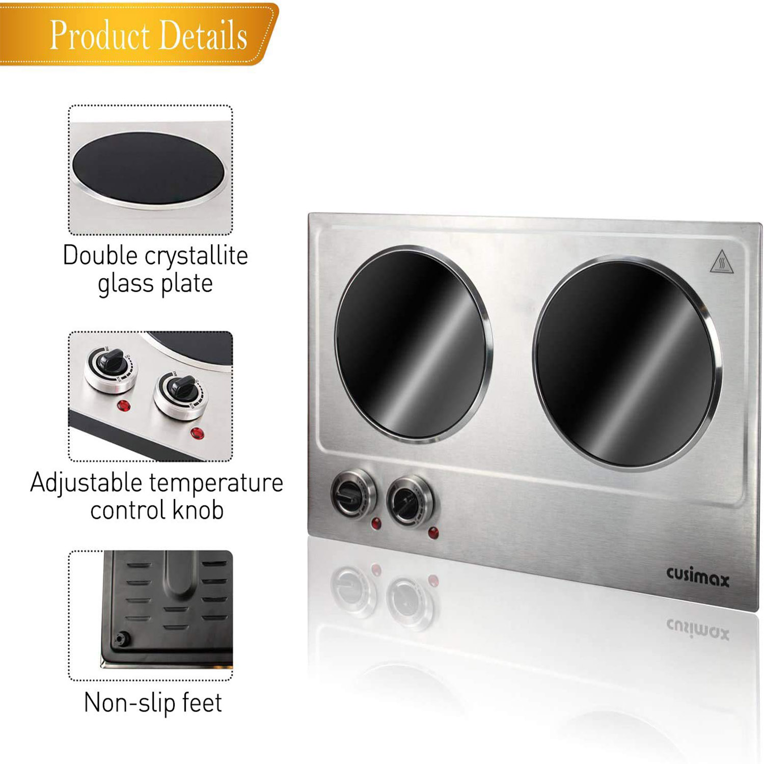 Portable 2-Burner 7.1 in. White Marble Electric Hot Plate 1800-Watt du