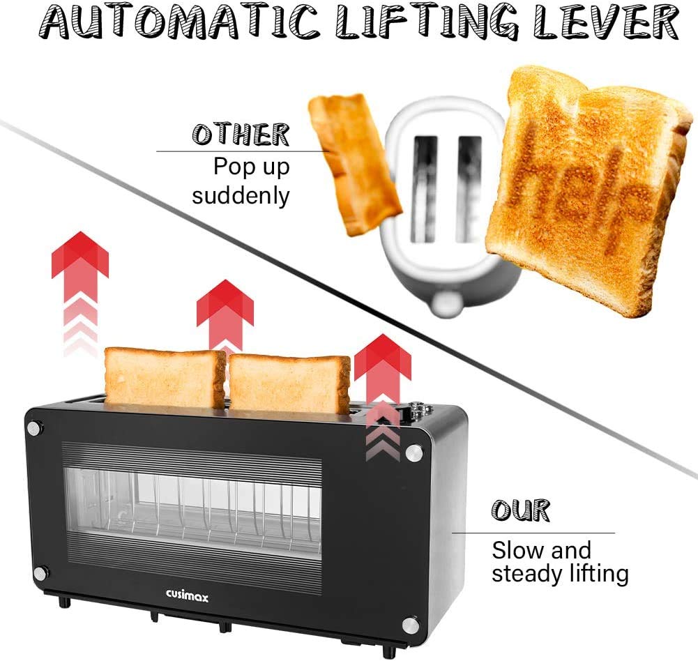 Cusimax Long Slot 2 Slice Toaster With Glass WindowCusimax