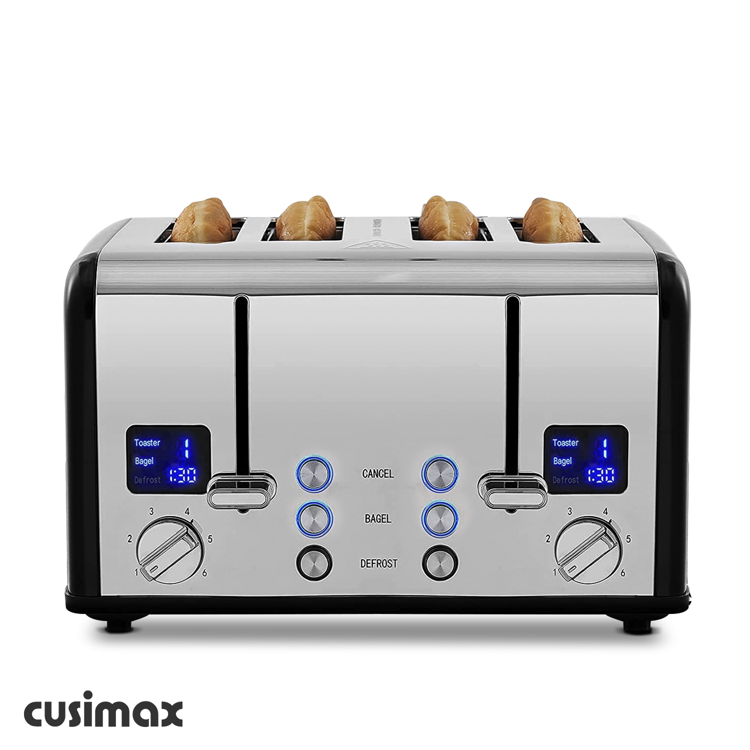 Cusimax 4-Slice Black Stainless Steel Toaster With Display(FR)