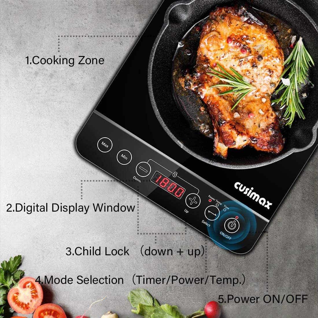 Cusimax 1800W Induction Cooktop With Smart Touch Kids Safety LockCusimax