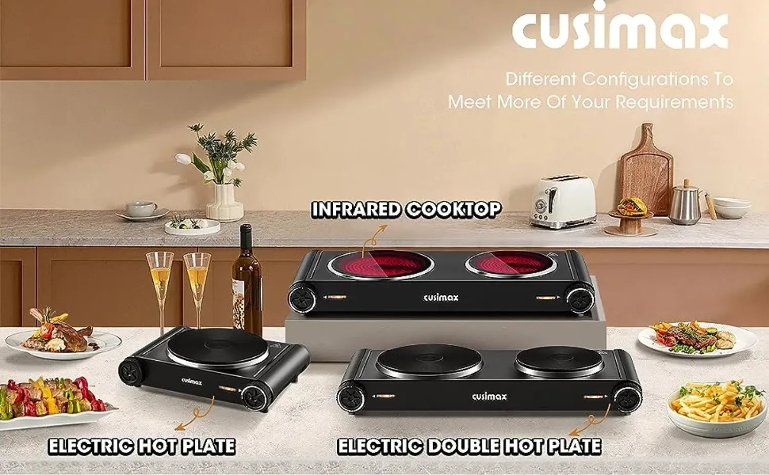 Cusimax 1800W Dual Infrared Cooktop, Portable Electric Stove for Cooki