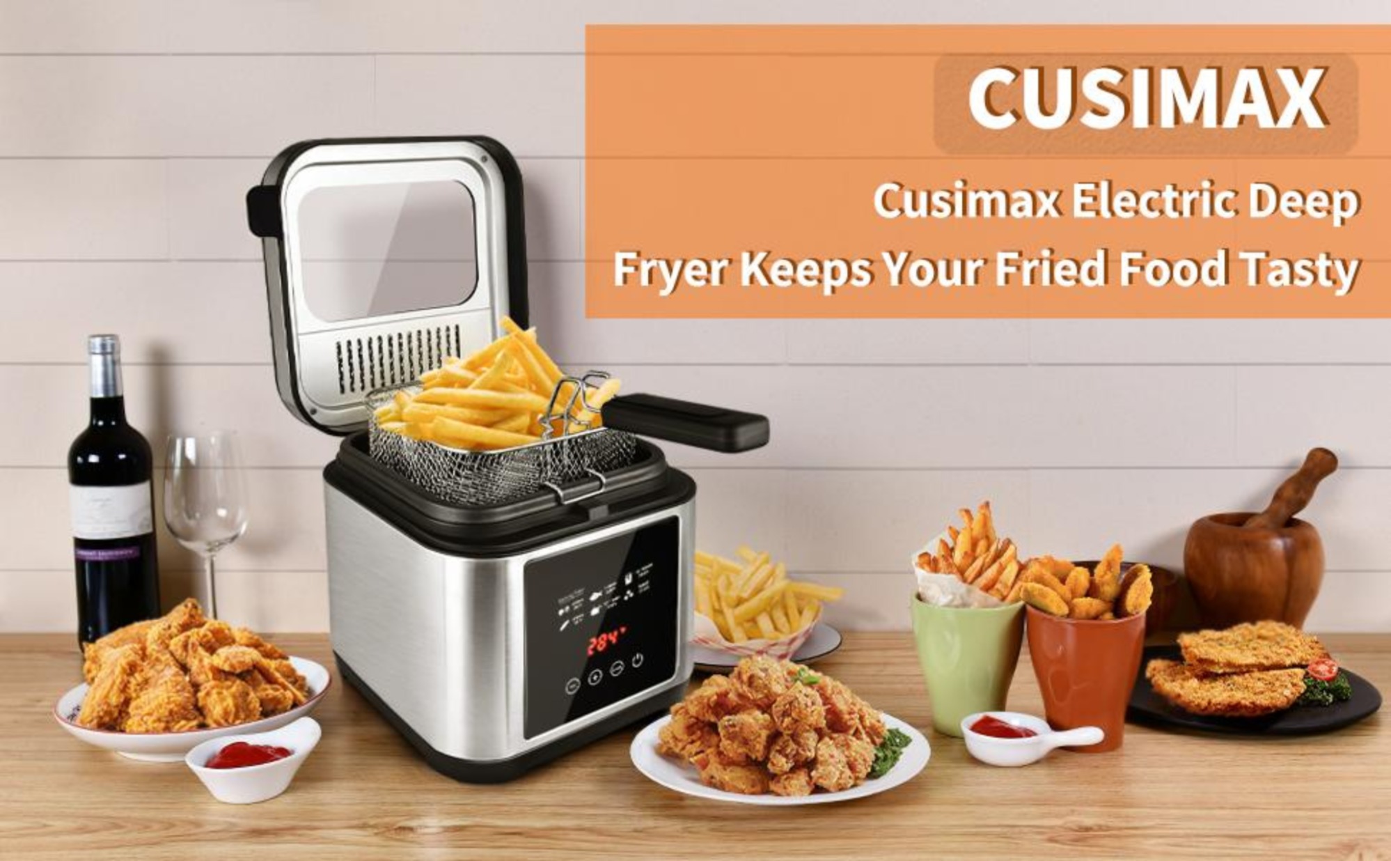 Deep Fryer Electric Deep Fryer with Basket and Drip Hook 2.6Qt Oil Capacity  Fish