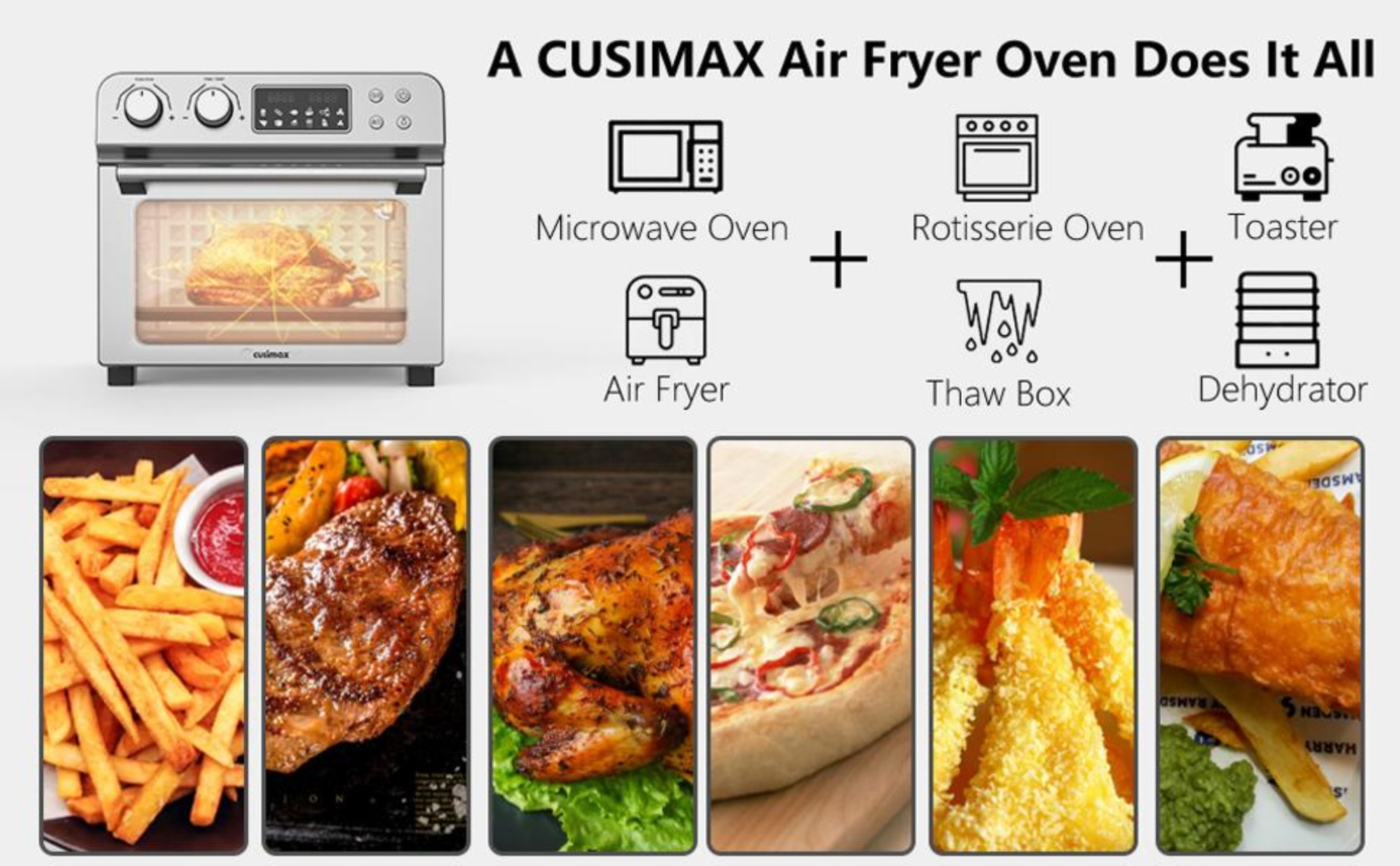 CUSIMAX 3 Layer Shelf Air Fryer Convection Oven 16-in-1 14.7 Liter Air Fryer  Toaster Oven Combo