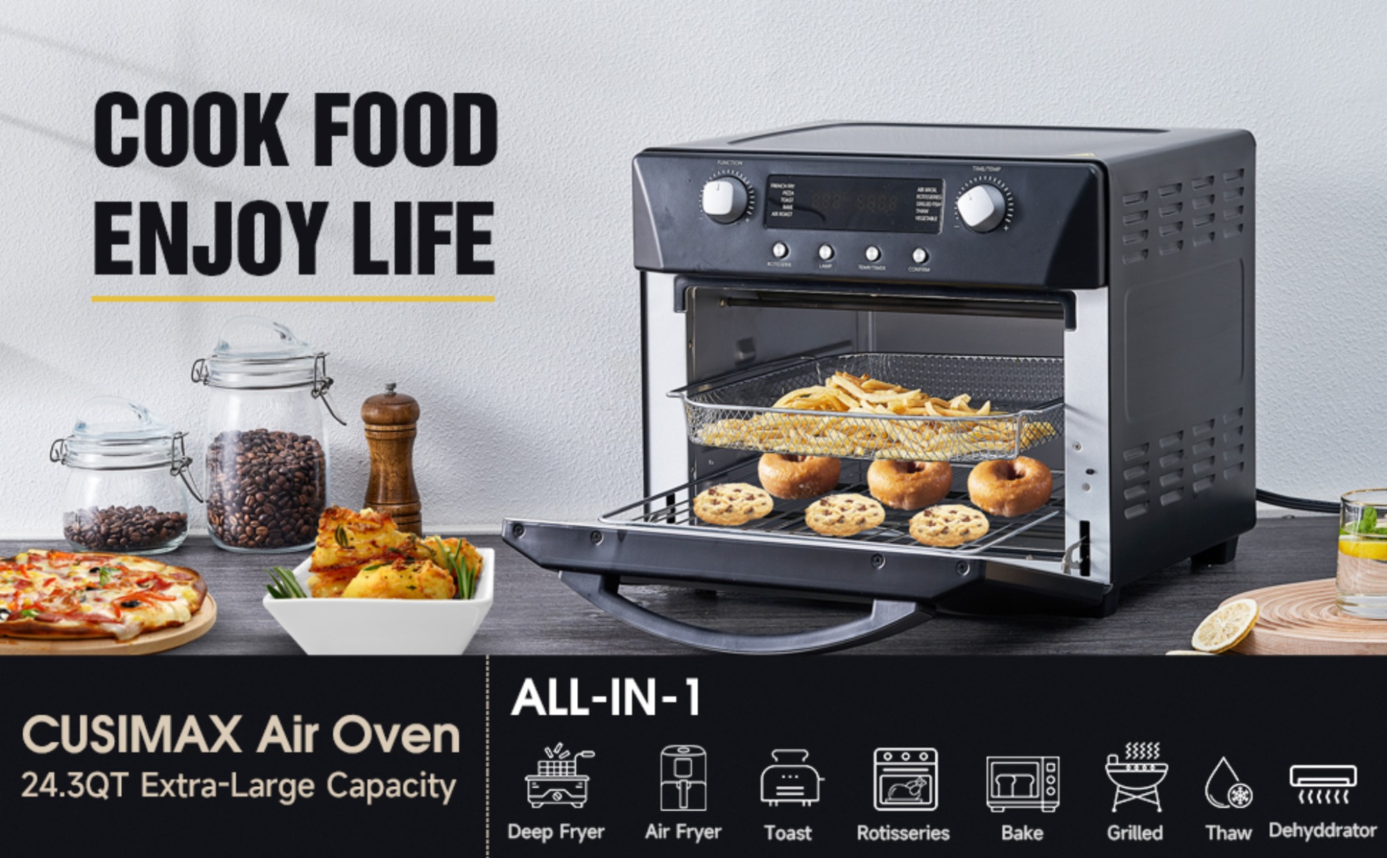 CUSIMAX 3 Layer Shelf Air Fryer Convection Oven 16-in-1 14.7 Liter