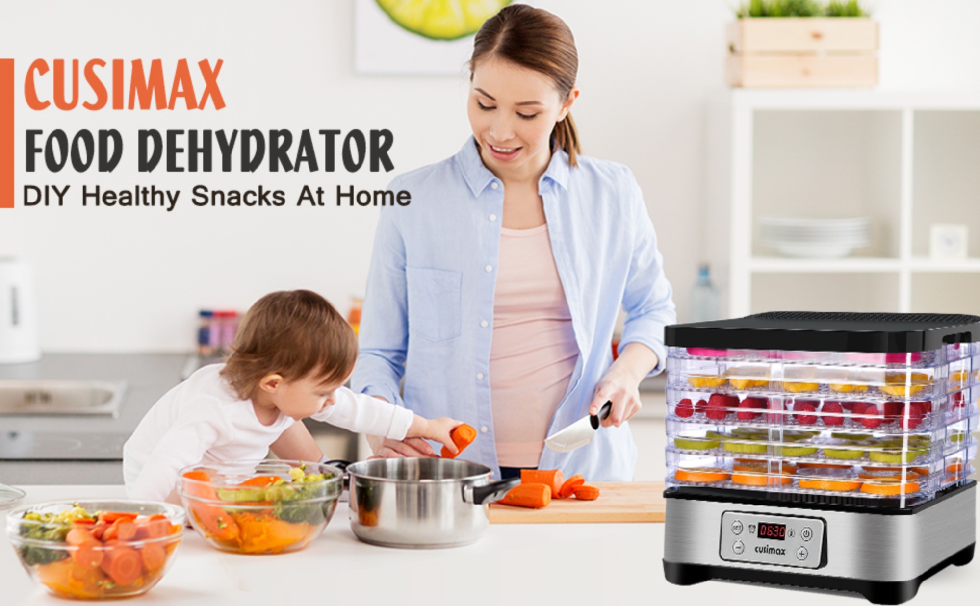 Food Dehydrator Machine, CUSIMAX Electric Dryer Dehydrators for Food with  Digital Timer & LED Temperature Control for Beef Jerky Fruits Meat Herbs