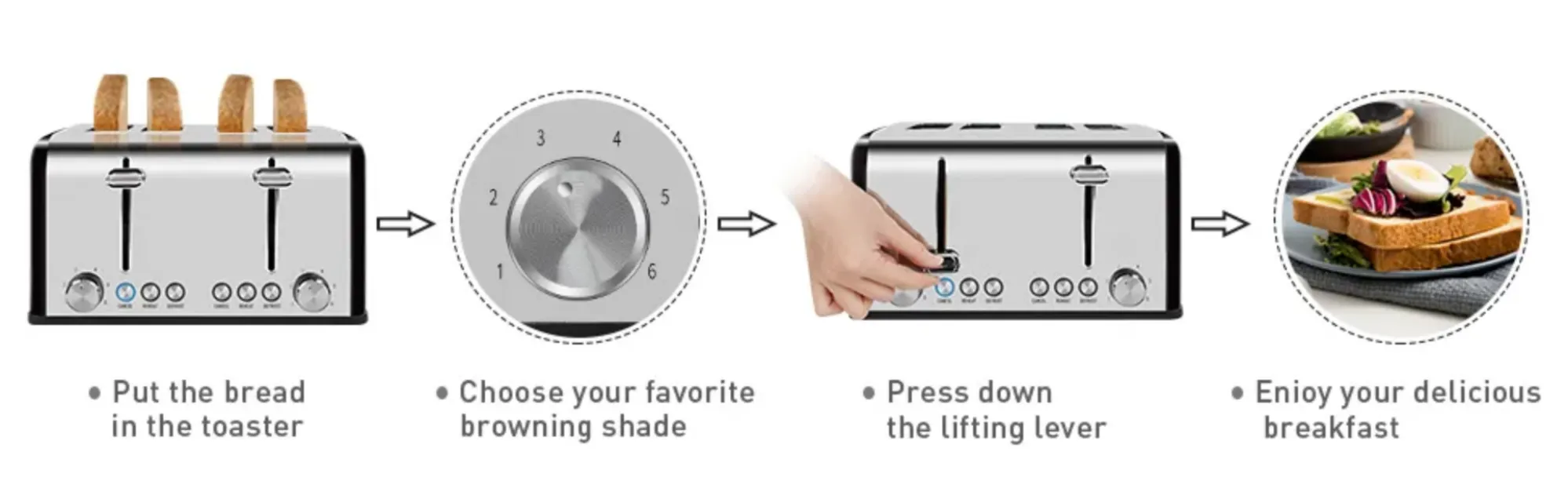 Cusimax Stainless Steel Toaster 4 Slice with Long Extra Wide Slots & R