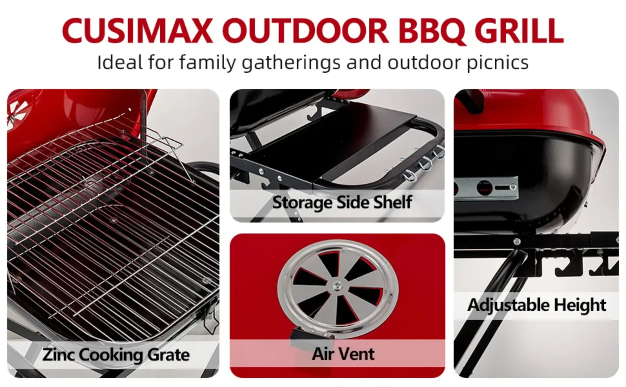 CUSIMAX Charcoal Grill Portable Grill Folding Barbecue Grill Outdoor  Cooking Grills & Smokers for BBQ Camping Patio Picnic Backyard, 18.5-Inch,  Black 
