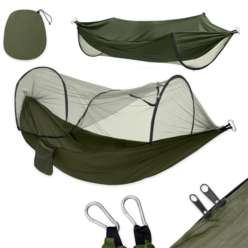 Full-automatic quick-opening hammock with mosquito net outdoor single and double nylon camping pole mosquito net hammock anti-mosquito hammock