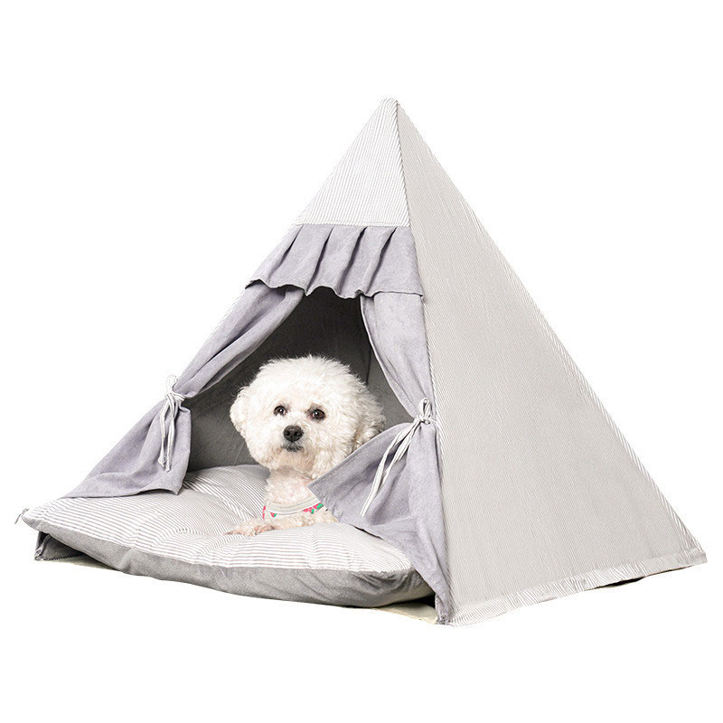 Foldable Striped Triangle Pet Tent Cat Kennel Dog House