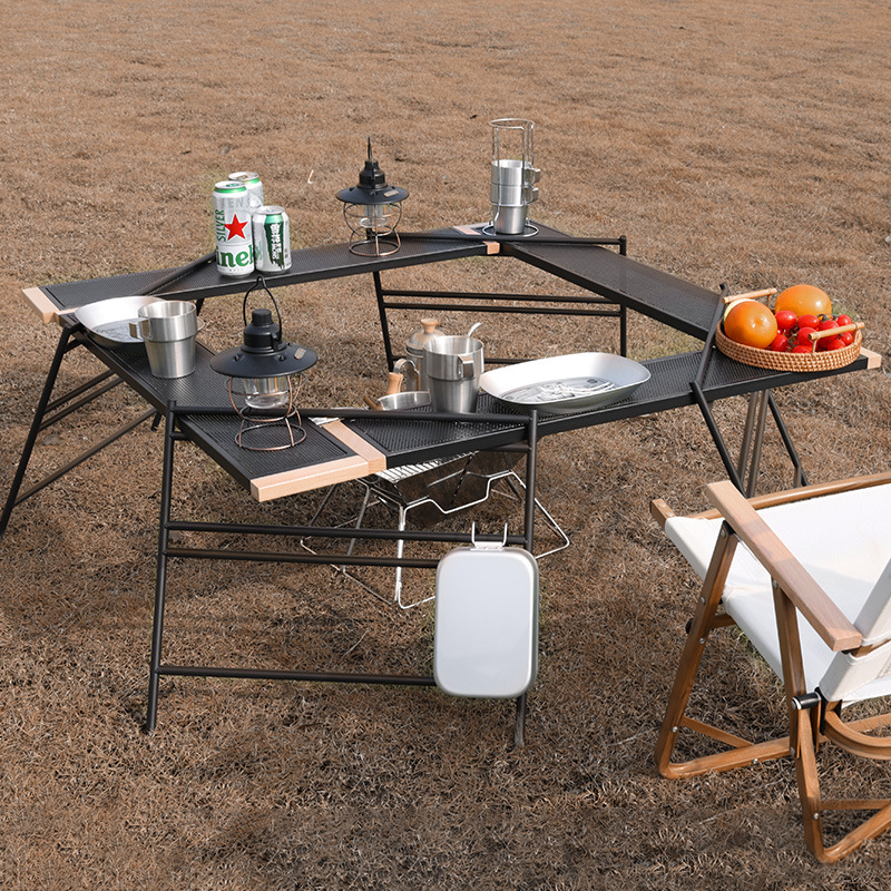 Multifunctional outdoor camping folding barbecue table Splicing picnic table Protable iron net table