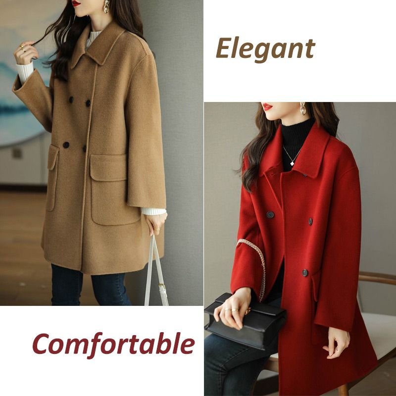 Casaco feminino elegante de lã de comprimento médio sofisticado