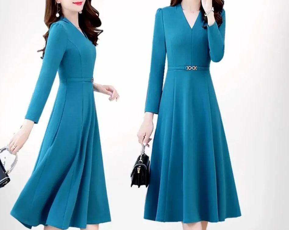 Vestido elegante com gola lapela e cinto