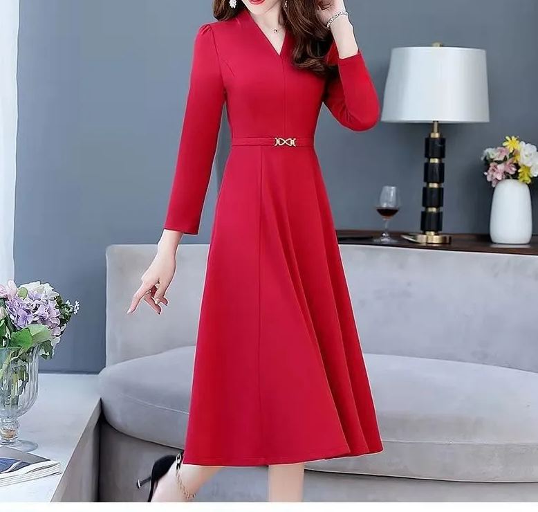 Vestido elegante com gola lapela e cinto