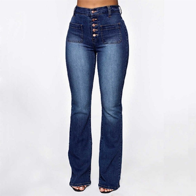 4XL】Women-4XL】Women's jeans jeans de ganga com botões e bolsos de remendos